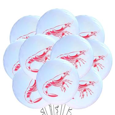Imagem de Malayan Products Shrimp Balloons 12 Count Latex, Seafood Boil Birthday Decorations, Food Theme Party, 12Inch Standard Size (White with Red Print)