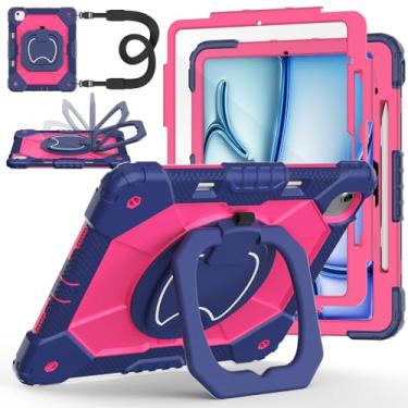 Imagem de Capa para iPad Air de 13 polegadas M3 2025/M2 2024, Auorld para iPad Air de 13 polegadas, capa M3 2025 com protetor de tela, suporte giratório de 360 graus, alça de ombro, suporte para lápis, rosa