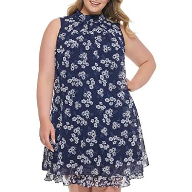 Imagem de Jessica Howard Armadilha feminina de chiffon sem mangas, Azul-marinho/branco, 9 Petite