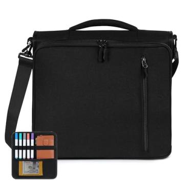 Imagem de Fichário com zíper de 3 anéis de 5 polegadas com capacidade para 500 folhas, pasta expansível de 6 abas, design de vários bolsos, alça de ombro e alça para ensino médio e escritório (preto)