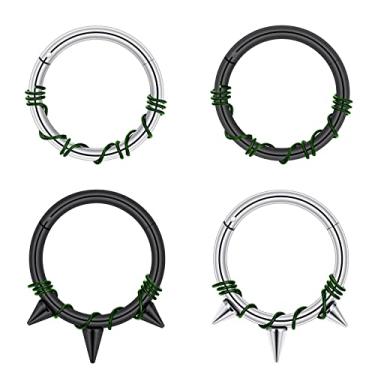 Imagem de Qmcandy 4 peças de aço inoxidável 16G septo clicker articulado segmento anel com planeta CZ lua estrela septo piercing jóias, Metal, Zircônia cúbica