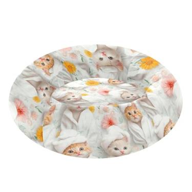 Imagem de SEHANY Cama de cachorro com estampa de gatos fofos, removível e lavável, pequena, redonda para gatos, cama fofa super macia para animais de estimação com fundo antiderrapante para cães pequenos e