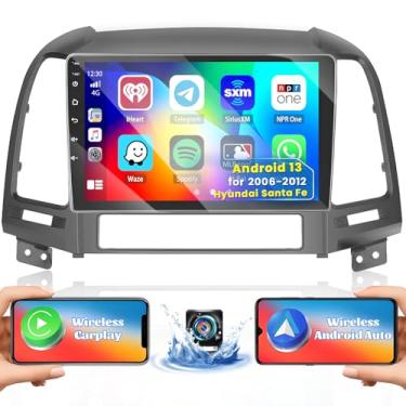 Imagem de Fuluku Para Hyundai Santa Fe 2006-2012 Android carro estéreo com carplay sem fio Android Auto, 2 + 32 GB 22.9 cm tela sensível ao toque kit painel de rádio navegação GPS WiFi Bluetooth SWC link