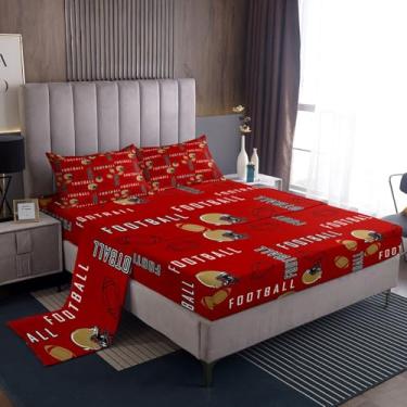 Imagem de jejeloiu Jogo de cama casal infantil São Francisco com bolsos profundos de 40,6 cm para meninos e meninas, adolescentes, futebol americano, cidade, vermelho, amarelo, macio, decoração de quarto de