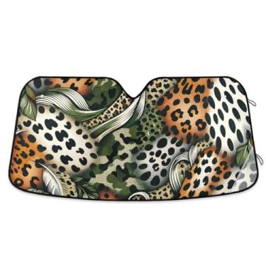 Imagem de Guarda-sol de carro com estampa camuflada de leopardo para para-brisa frontal mantém seu veículo fresco