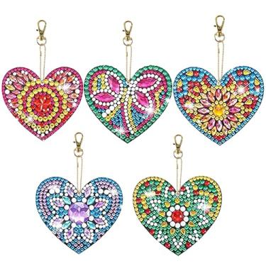 Imagem de LazyFold 5 peças de kits de chaveiros de pintura de arte de diamante para adultos, padrão de tema de datura, pintura de diamante, chaveiro, ornamentos, chaveiro, pingente de arte, decoração de