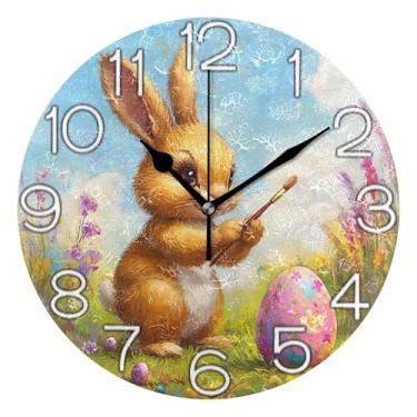 Imagem de Relógio de parede analógico decorativo funky alimentado por bateria relógio de sala de aula, arte de parede boêmio, decoração de casa, ovo de coelhinho da Páscoa, 25 cm, ponteiros pretos