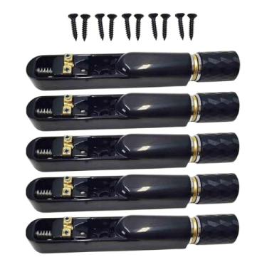 Imagem de KiBcsLic de ponte headless para guitarra com tailpiece, peças para ponte de guitarra, manutenção de metal à prova de ferrugem com chave de substituição, 5 Cordas Pretas