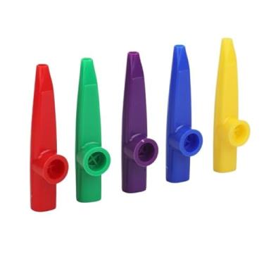 Imagem de 10 peças de plástico Kazoos com 10 diafragmas de flauta Kazoo, instrumentos musicais Kazoo multicores para presente, prêmios e lembrancinhas de festa, 5 cores