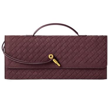 Imagem de XquiziFit Bolsas de mão femininas de tecido de couro para noite bolsas de ombro femininas transversais, Camurça bordô, One Size