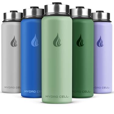 Imagem de HYDRO CELL Garrafa de água isolada de aço inoxidável com canudo - para bebidas frias e quentes - Frasco de metal a vácuo com tampa de rosca e garrafa térmica esportiva moderna à prova de vazamento