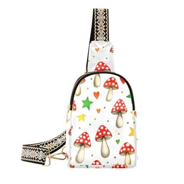 Imagem de CEBUGI Mushrooms pequena bolsa tiracolo feminina de couro, pochete transversal para trilhas, viagens ao ar livre