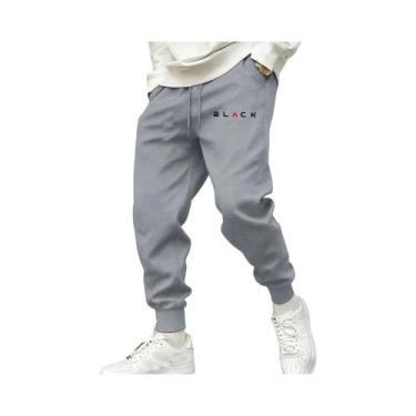 Imagem de Calças De Moletom Masculinas Pretas Com Bolsos, Cintura Elástica, Esta