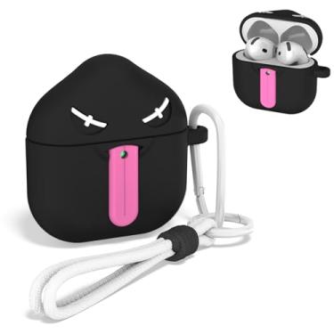 Imagem de OAJ Capa protetora engraçada para AirPods com cordão e mosquetão, capa protetora à prova de choque com personagem de desenho animado 3D para AirPods 4 (espiar)