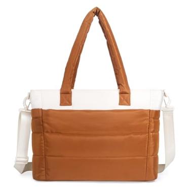 Imagem de Yuni Sophy Bolsa feminina acolchoada de 43 cm, bolsa de ombro acolchoada para trabalho, viagem, academia, W - Marrom, Large