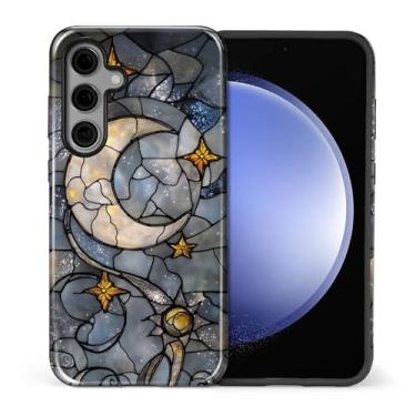 Imagem de Zhhoya Capa para Samsung Galaxy S25, capa de telefone com estampa de estrelas de lua de vidro à prova de choque híbrida de 2 camadas de proteção rígida para meninas, mulheres, meninos e homens