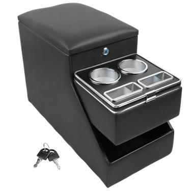 Imagem de Organizador de console central para minivans, SUVs e assentos de van do meio – Caixa de armazenamento bloqueável montada no chão com dois suportes de copo, ideal para interior de veículo