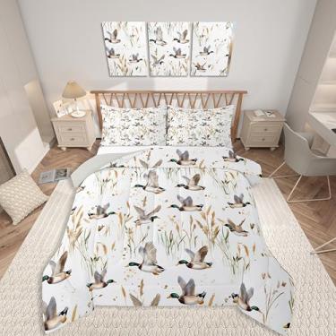 Imagem de jejeloiu Jogo de cama casal com tema de caça e pesca de pato selvagem, para crianças, meninos, meninas, quarto, microfibra, respirável