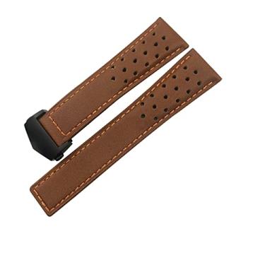 Imagem de ZUC Pulseira de relógio de pele de bezerro de 21/22 mm adequada para TAG Heuer MONACO Carrera AUTAVIA Aquaracer 300 pulseira de couro bovino preto vermelho F1 (cor: laranja-preto 2, tamanho: 21 mm)