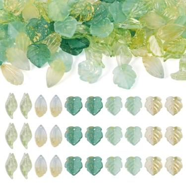 Imagem de FASHEWELRY 100 peças de pingentes de folha de vidro verde sortidas lindas mini folhas de cristal contas de folha de cristal pingentes pendentes para fazer joias, brincos, colar, pulseiras, artesanato