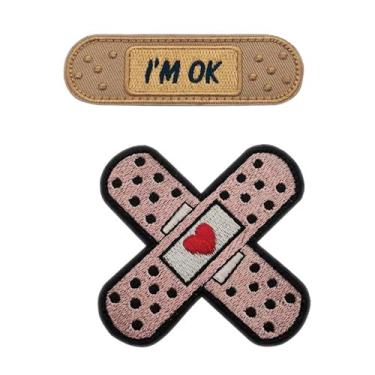 Imagem de Conjunto de remendo de bandagem tática com gancho e laço, apliques bordados de moral, design de bandagem estilo militar com mensagem I'm OK roupas DIY, mochila 2 peças (estilo 1)