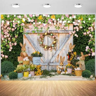 Imagem de 3 x 2,4 m Pano de fundo de Páscoa Primavera Páscoa Coelho Ovos Jardim Porta de Madeira Fotografia Fundo Infantil Aniversário Chá de Bebê Decorações Retratos Suprimentos Foto Studio Adereços
