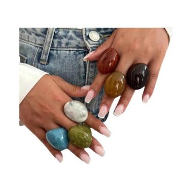 Imagem de Anel Largo De Resina Geométrica Boho Feminino 6 Estilos Joias De Festa