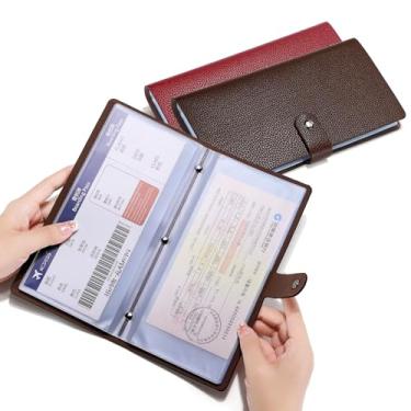 Imagem de Organizador de recibos de couro, organizador de cupons com 40 bolsos, organizador multiuso, porta-cupons estilo carteira evita perda ou dano de recibos e cupons (marrom escuro)