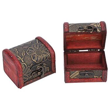 Imagem de KIMISS Mini Porta-recipiente de Joias Vintage de Madeira Artesanal, 2 Peças Com Fecho, Caixa de Armazenamento que Economiza Espaço para Brincos, Colares, Pulseiras