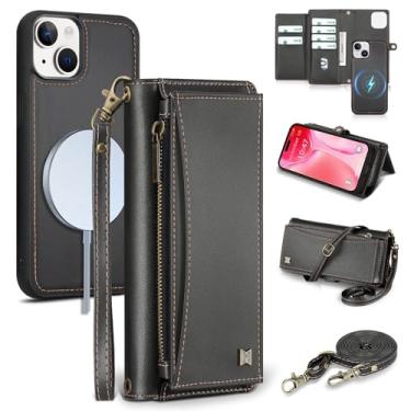 Imagem de BLISLIAR Capa carteira para iPhone 15 Plus com porta-cartões/carteira/alça transversal | Bloqueio RFID | Magnético | Suporte | Destacável | Capa de telefone de couro PU para iPhone 15 Plus, 6,7