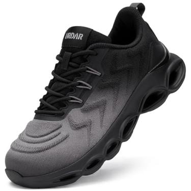 Imagem de LARNMERN Sapatos de bico de aço para homens e mulheres tênis leves de segurança no trabalho tênis confortável bico de segurança elegante sapato de trabalho colorido Zapatos de Seguridad, Cinza escuro