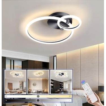 Imagem de Luminária de teto LED moderna e regulável para sala de estar, com controle remoto, formato circular, ideal para quarto, sala de jantar, escritório e cozinha (preta, 2 lâmpadas de 33W).