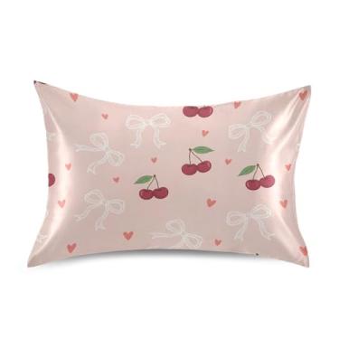 Imagem de Wassud Fronha de cetim com laço de fita branca para cabelo e pele fronhas de seda lisa tamanho padrão capas de travesseiro respiráveis com fecho de envelope