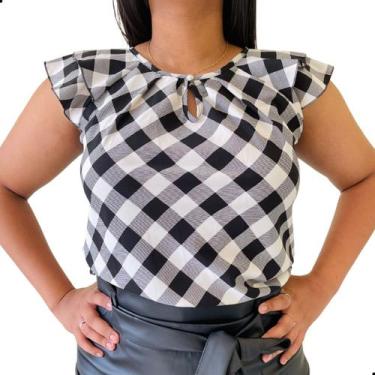 Imagem de Blusinha Feminina Social Crepe Estampa Xadrez - Look Modas Octavio, M,