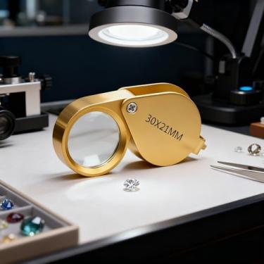 Imagem de Lupa de lupa, laço dobrável para joalheiros, lupa de bolso portátil para inspeção e hobbies (30 x 21 mm, ouro)