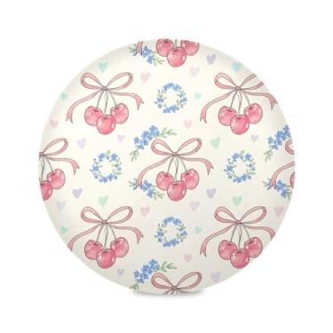 Imagem de Wassud Jogo americano Cerejas com Fitas Tapetes de Mesa Redondos para Cozinha e Jantar Lavável Tapete de Mesa Resistente ao Calor 39 cm
