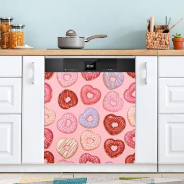 Imagem de ATTX Capa de ímã para lava-louças Heart Donut Dia dos Namorados | Adesivo decorativo de eletrodomésticos de 58 x 66 cm para armários domésticos e eletrodomésticos #201