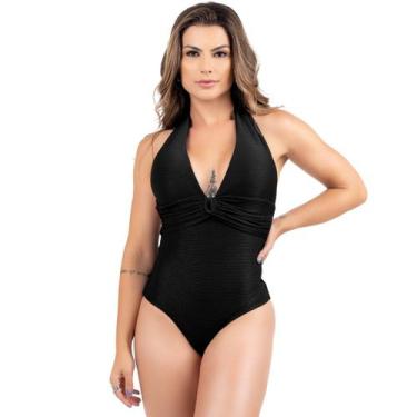 Imagem de Maiô Feminino Frente Única Com Bojo Detalhe Drapeado Frontal Amarrar N