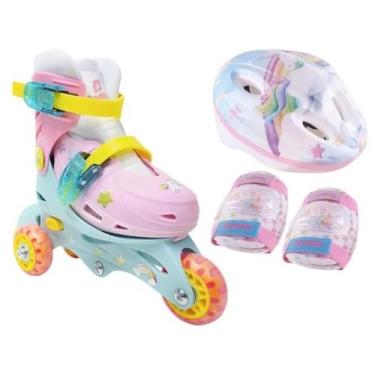 Imagem de Patins Infantil Tri-line Unicórnio 26 29 Com Kit De Segurança Fenix, F