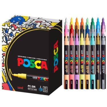 Imagem de Conjunto de marcadores de tinta Uni Posca, conjunto de caneta de ponta fina colorida Mitsubishi, pôster colorido de (PC-3M) 24 cores (padrão 17 e 7 natural) importado do Japão