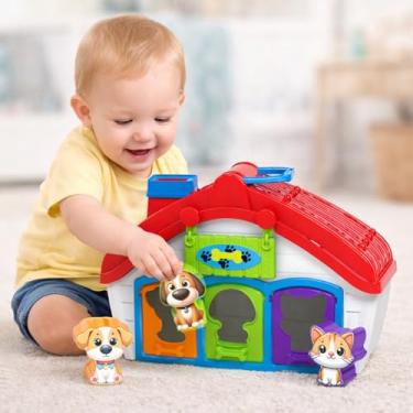Imagem de Casinha Pets Educativa Infantil Brinquedo de Encaixe com Cachorro e Gatinho Cores Vibrantes Estimula Coordenação e Raciocínio