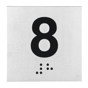 Imagem de PATIKIL Placa de número de sala de exames, placa número 8 de 15 cm x 15 cm com identificação autoadesiva em braille e tátil para assistência de escritório no centro de teste, preto em prata