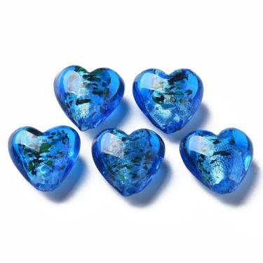 Imagem de 28 peças contas de vidro coração lampwork contas de vidro azul prata folha contas de vidro amor coração vidro solto contas espaçador para DIY Valentine colar pulseira brinco fabricação de joias