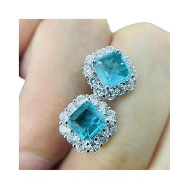 Imagem de Brincos De Prata Esterlina 925 Quadrados Para Mulheres Com Turmalina P