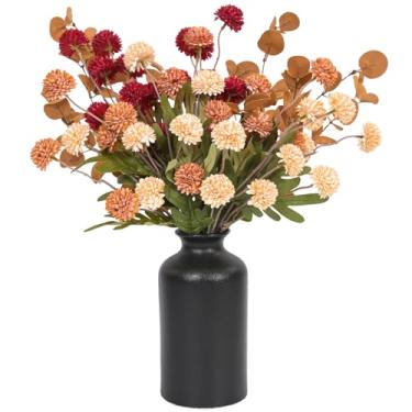 Imagem de Pesonlook 10 hastes de crisântemos artificiais multicoloridos com 2 hastes de folhas de eucalipto, flores de seda sintética para casamento, centros de mesa festivos e decoração de casa alegre