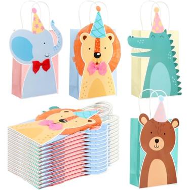 Imagem de Marspark 20 peças de sacos de presente de festa de desfile de animais fofos safári design animal floresta selva sacos de papel para tema de selva chá de bebê, zoológico, artigos de festa de
