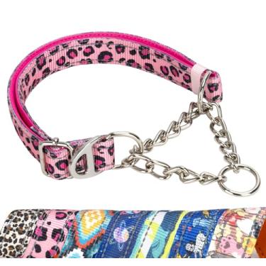 Imagem de Coleira de martingale reflexiva com corrente, coleira gargantilha de leopardo rosa para cães sem puxão para cães médios e grandes GG (rosa G)