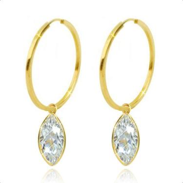 Imagem de Brinco Argola Com Pingente Ouro 18k - Paulistana Joias, Branco