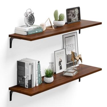Imagem de TEDIDUWA Prateleiras flutuantes de madeira rústica de 30 x 91 cm, pacote com 2 – Prateleira de parede de nogueira para casa de fazenda com capacidade de 45 kg, fácil instalação para sala de estar
