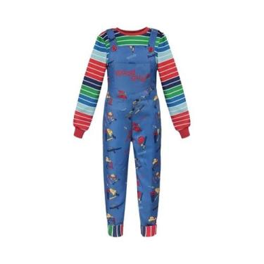 Imagem de Fantasia De Cosplay Adulto Chucky Camisa Listrada Macacão Halloween - 